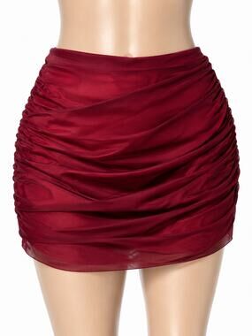Oh Polly Burgundy Ruched Mesh Mini Skirt - Size 8 - Y2K